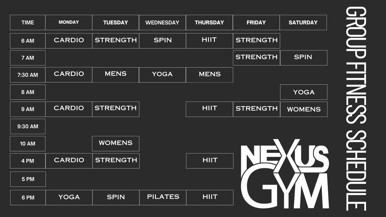 Group Fitness Schedule as of 18/05/2026